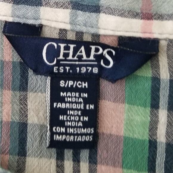CHAPS top SP size button up long sleeve plaid 100% cotton gray and white - Picture 4 of 5